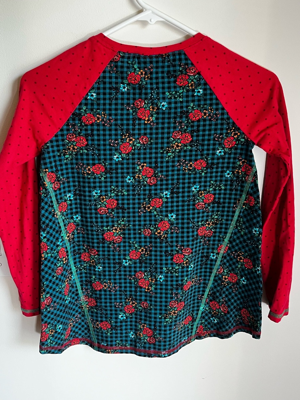 Matilda Jane 435 Jingle Bell Rock Floral Plaid Raglan Long Sleeve Top Size 10 - Picture 3 of 6